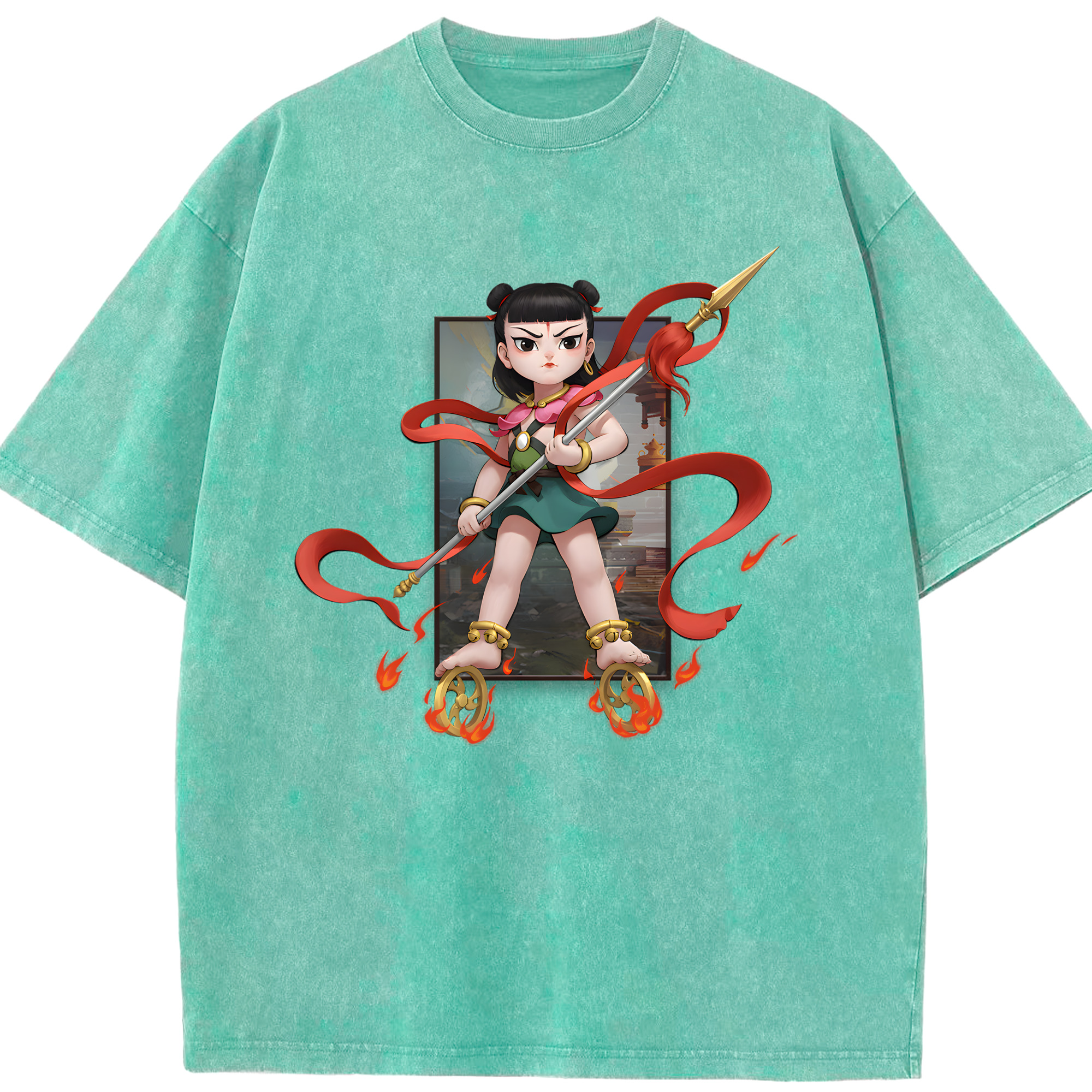 （画像用） Ne Zha 2 ナタ 魔童の大暴れ 綿100% ヴィンテージ風 半袖Tシャツ（フロントプリント）